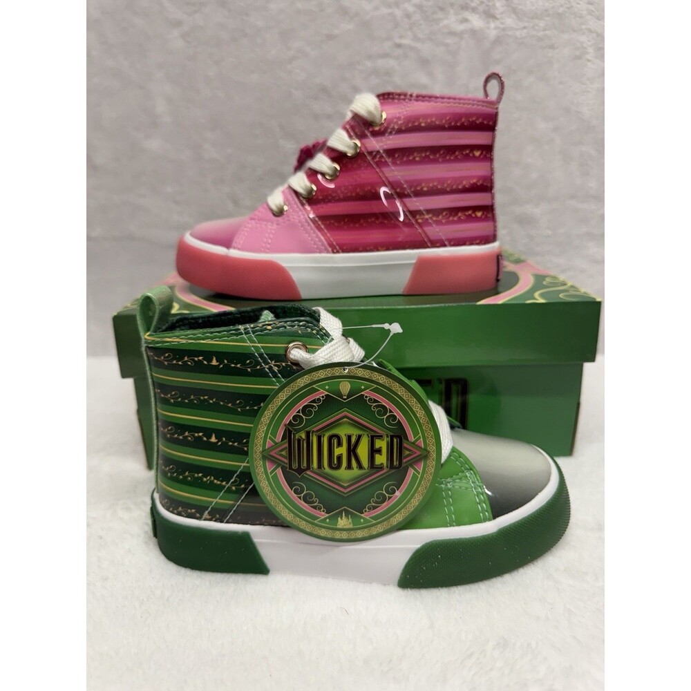 Wicked Kids High Top Sneakers Pink Green Stripe Girls Size 12